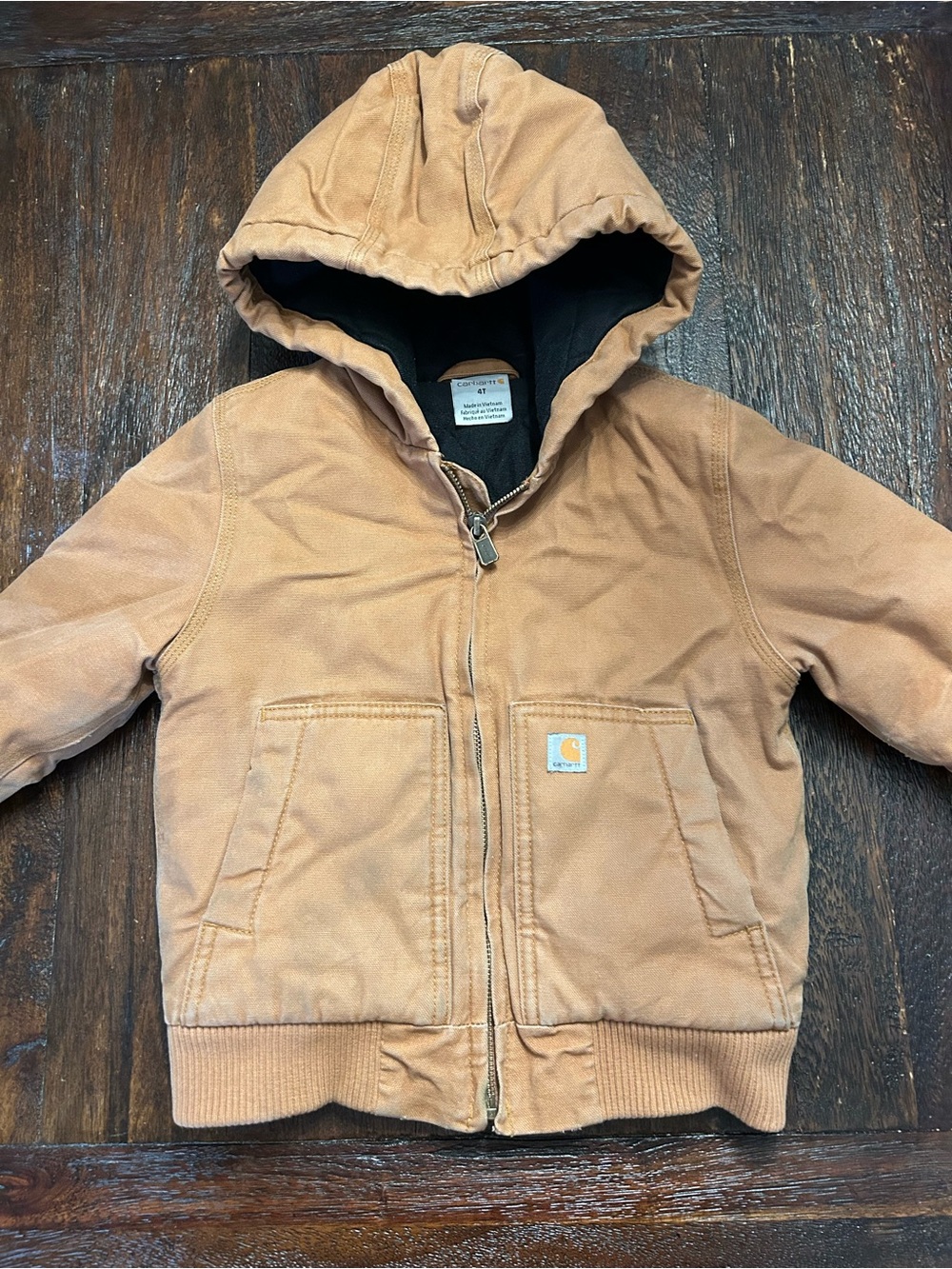 Y2K Carhartt Classic Brown Hooded Utility Jacket for Kids - 4T
